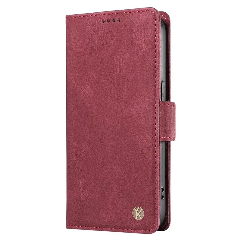YIKATU YK-005 Cell Phone Case for iPhone 15 Pro , PU Leather Shell Magnetic Skin-touch Wallet Stand Cover - Wine Red