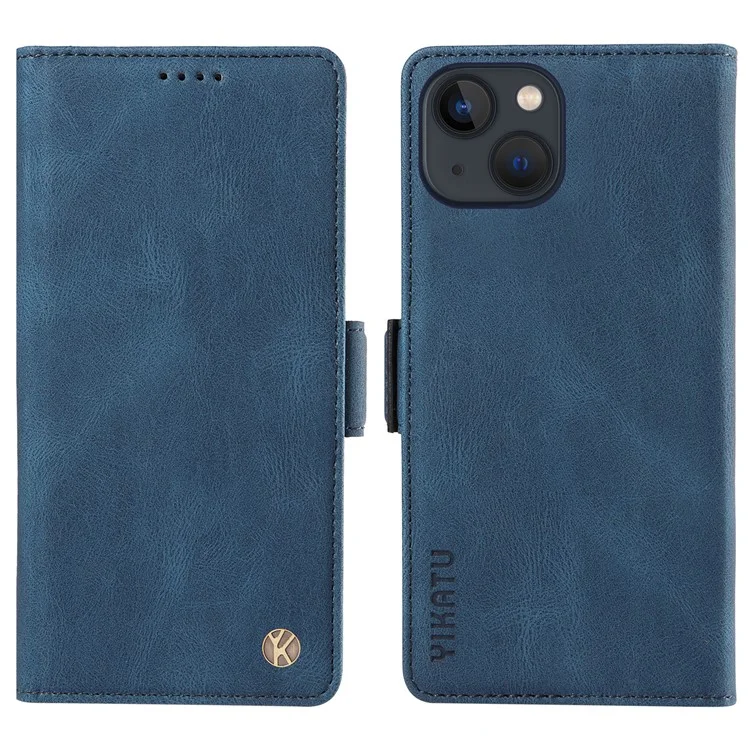 YIKATU YK-005 For iPhone 15 Plus Anti-Scratch Shell PU Leather Phone Case Stand Cover Skin-touch Shockproof Wallet - Blue