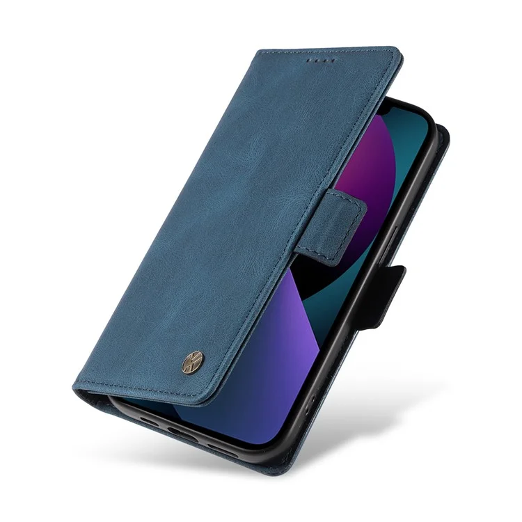 YIKATU YK-005 For iPhone 15 Plus Anti-Scratch Shell PU Leather Phone Case Stand Cover Skin-touch Shockproof Wallet - Blue
