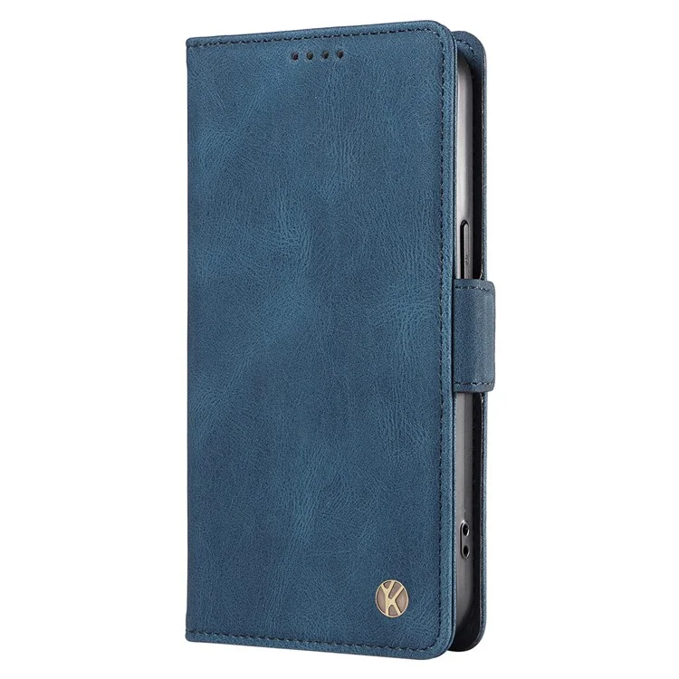 YIKATU YK-005 For iPhone 15 Plus Anti-Scratch Shell PU Leather Phone Case Stand Cover Skin-touch Shockproof Wallet - Blue