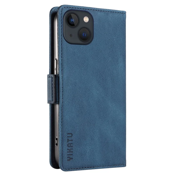 YIKATU YK-005 For iPhone 15 Plus Anti-Scratch Shell PU Leather Phone Case Stand Cover Skin-touch Shockproof Wallet - Blue