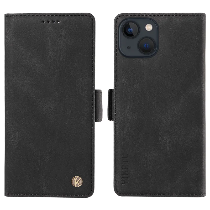 YIKATU YK-005 Pour iPhone 15 Plus Coque de protection anti-rayures en cuir PU Étui de téléphone avec support - Noir