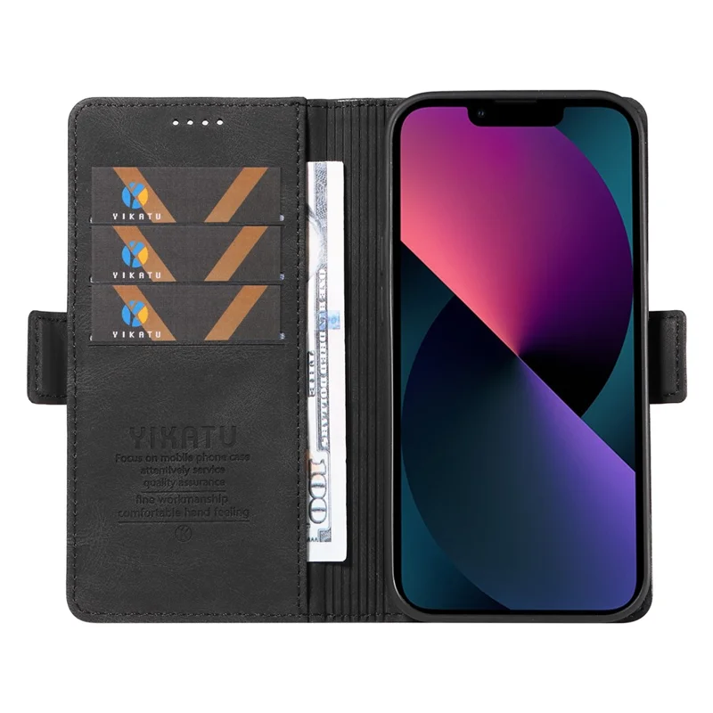 YIKATU YK-005 Pour iPhone 15 Plus Coque de protection anti-rayures en cuir PU Étui de téléphone avec support - Noir