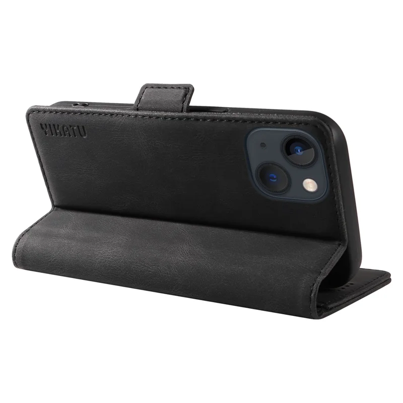 YIKATU YK-005 Pour iPhone 15 Plus Coque de protection anti-rayures en cuir PU Étui de téléphone avec support - Noir