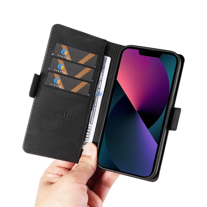 YIKATU YK-005 Pour iPhone 15 Plus Coque de protection anti-rayures en cuir PU Étui de téléphone avec support - Noir