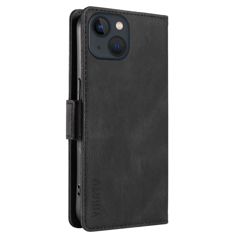 YIKATU YK-005 Pour iPhone 15 Plus Coque de protection anti-rayures en cuir PU Étui de téléphone avec support - Noir