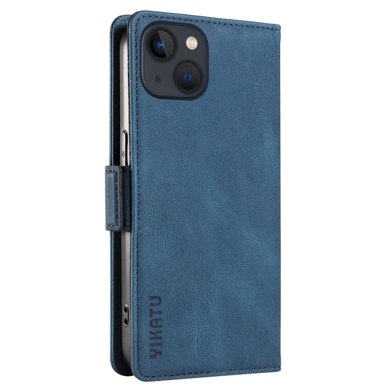 YIKATU YK-005 für iPhone 15 Skin-Touch-PU-Leder-Handyhülle, stoßfest, mit Geldbörse und Ständer - Blau