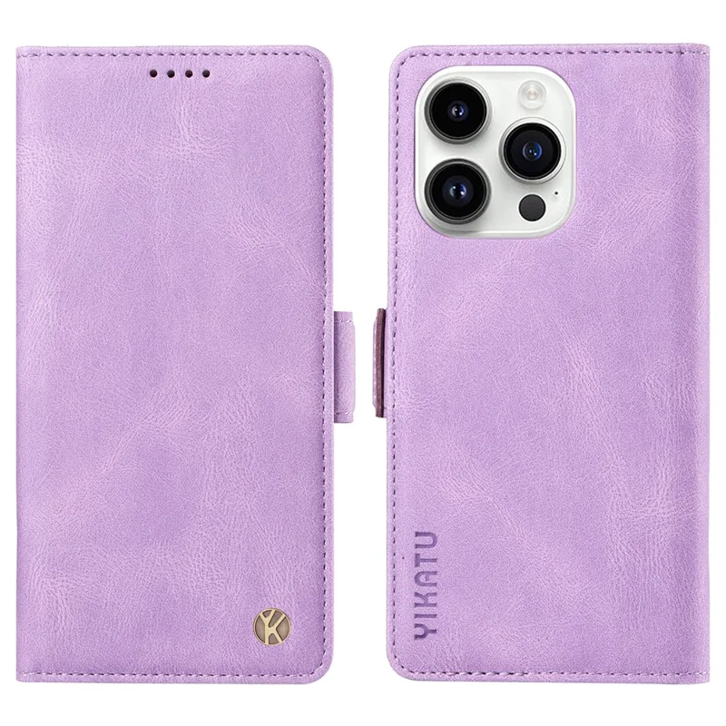 YIKATU YK-005 PU Leather Phone Case for iPhone 15 Pro Max , Skin-touch Shockproof Wallet Stand Cover - Purple