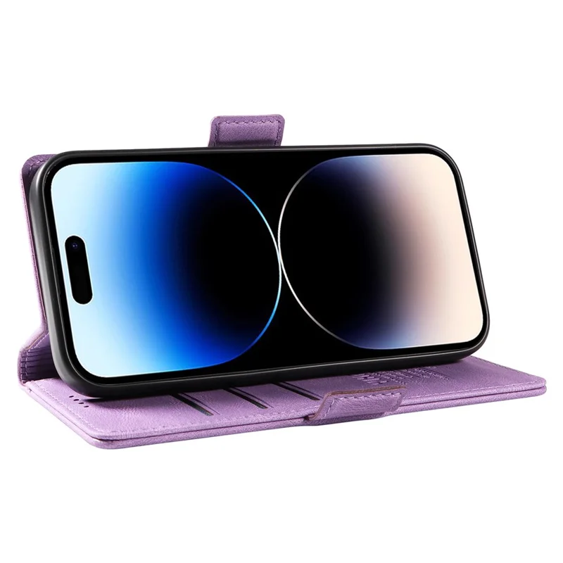 YIKATU YK-005 PU Leather Phone Case for iPhone 15 Pro Max , Skin-touch Shockproof Wallet Stand Cover - Purple