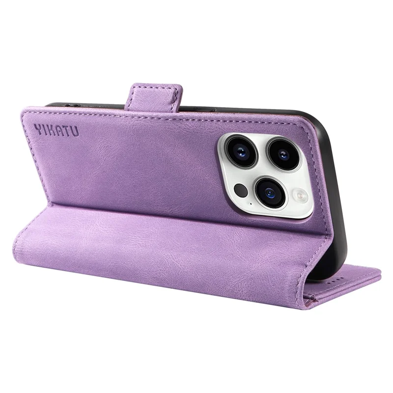 YIKATU YK-005 PU Leather Phone Case for iPhone 15 Pro Max , Skin-touch Shockproof Wallet Stand Cover - Purple