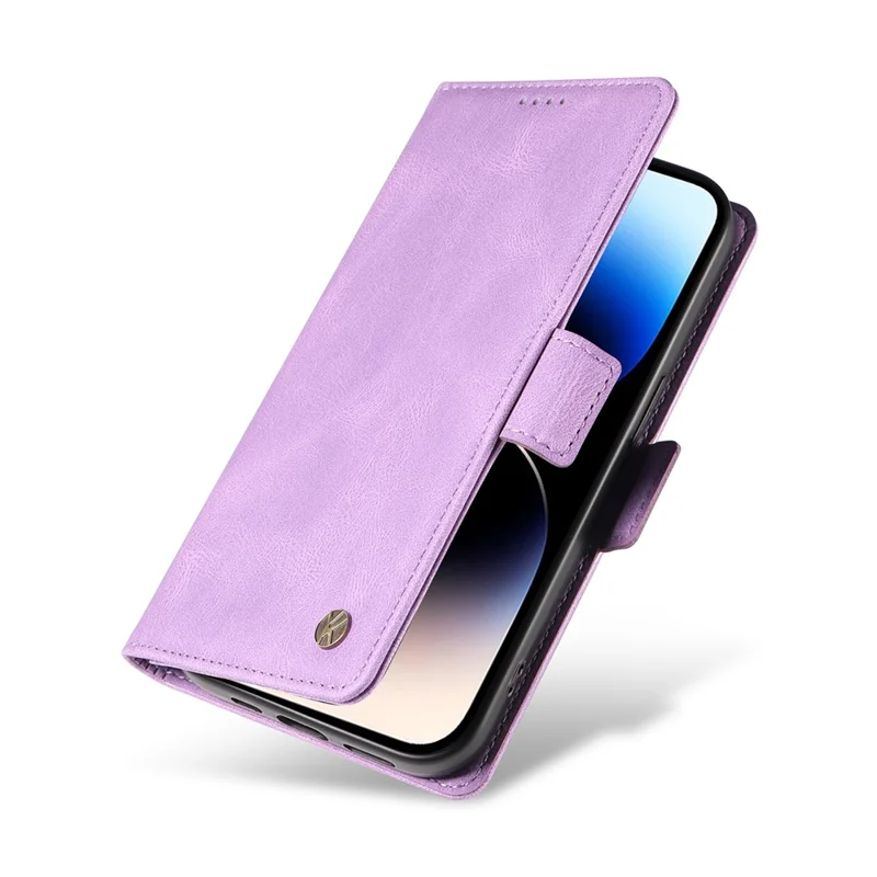 YIKATU YK-005 PU Leather Phone Case for iPhone 15 Pro Max , Skin-touch Shockproof Wallet Stand Cover - Purple