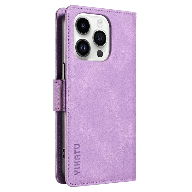 YIKATU YK-005 PU Leather Phone Case for iPhone 15 Pro Max , Skin-touch Shockproof Wallet Stand Cover - Purple
