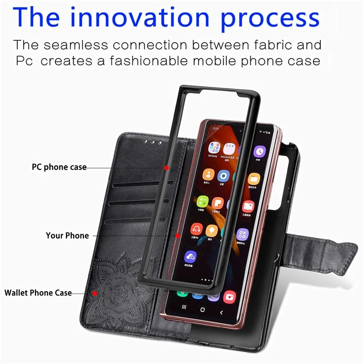 Для Samsung Galaxy Z Fold5 5G Butterfly Imprinted Stand Wallet Case PU Leather Fully Wrapped Phone Cover - Черный
