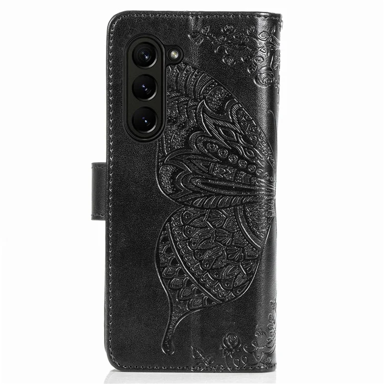 Для Samsung Galaxy Z Fold5 5G Butterfly Imprinted Stand Wallet Case PU Leather Fully Wrapped Phone Cover - Черный