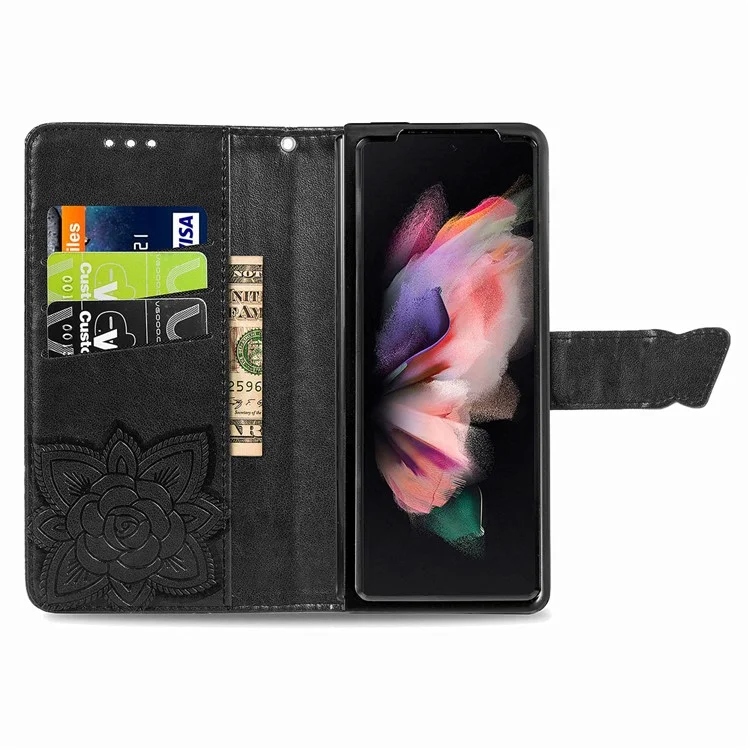 Для Samsung Galaxy Z Fold5 5G Butterfly Imprinted Stand Wallet Case PU Leather Fully Wrapped Phone Cover - Черный