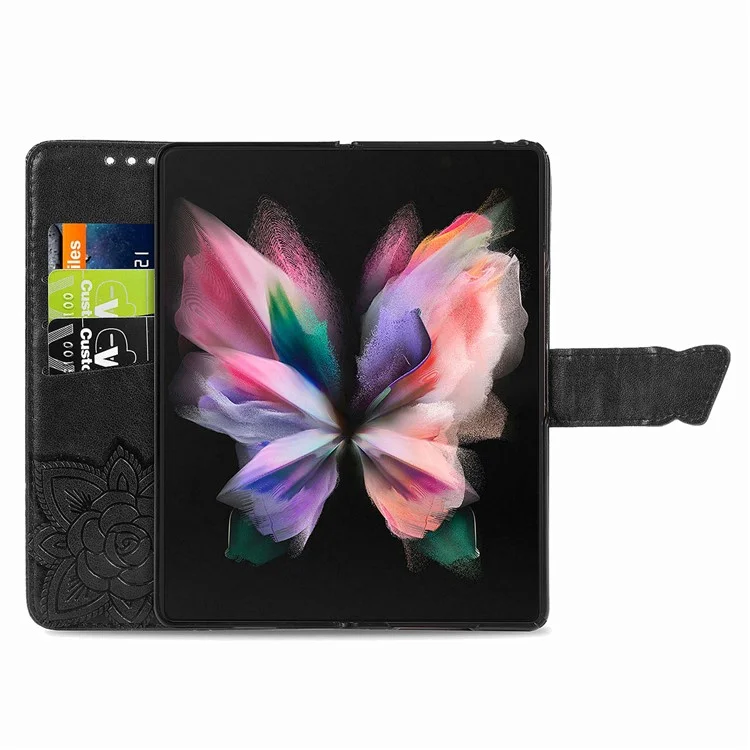Для Samsung Galaxy Z Fold5 5G Butterfly Imprinted Stand Wallet Case PU Leather Fully Wrapped Phone Cover - Черный