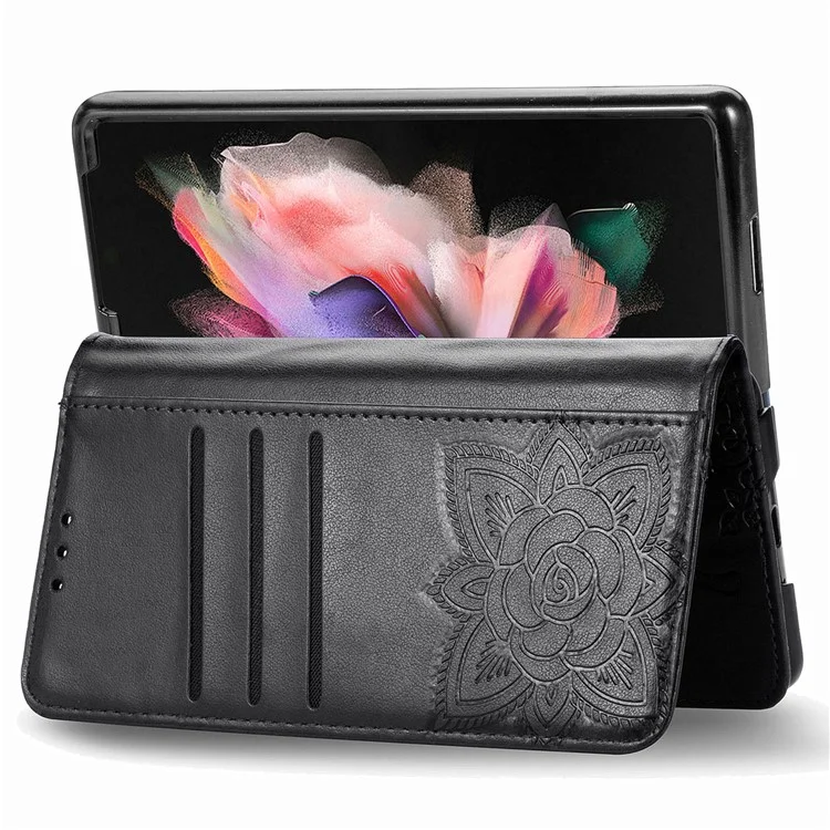 Для Samsung Galaxy Z Fold5 5G Butterfly Imprinted Stand Wallet Case PU Leather Fully Wrapped Phone Cover - Черный