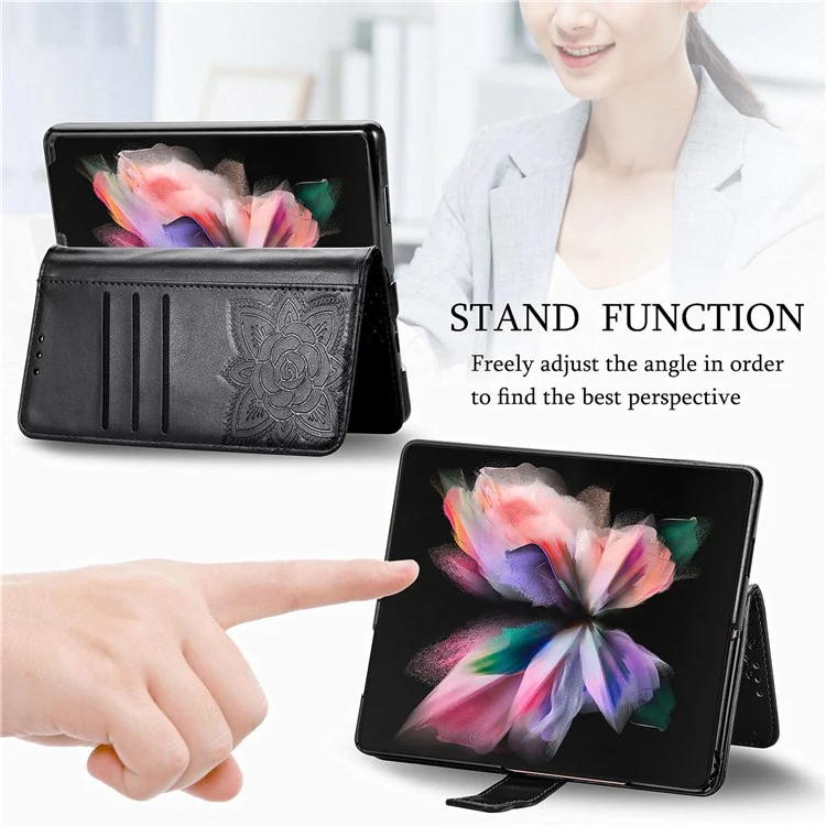 Для Samsung Galaxy Z Fold5 5G Butterfly Imprinted Stand Wallet Case PU Leather Fully Wrapped Phone Cover - Черный