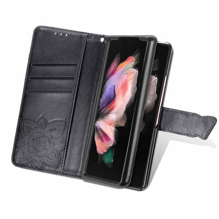 Для Samsung Galaxy Z Fold5 5G Butterfly Imprinted Stand Wallet Case PU Leather Fully Wrapped Phone Cover - Черный
