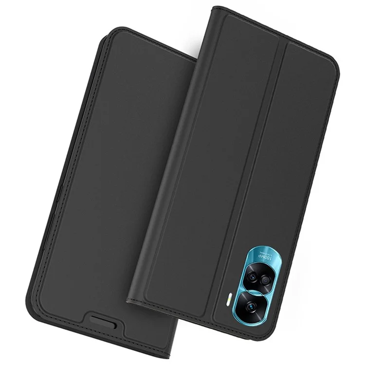Чехол для телефона For Honor 90 Lite 5G / X50i 5G с отделением для карт, складным стендом и поворотным механизмом из искусственной кожи - черный