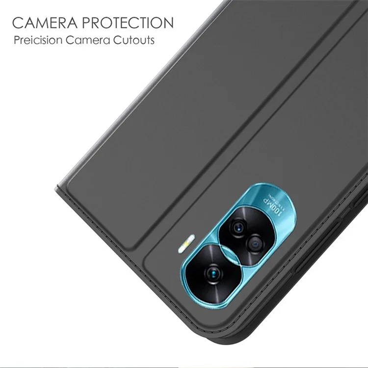 Чехол для телефона For Honor 90 Lite 5G / X50i 5G с отделением для карт, складным стендом и поворотным механизмом из искусственной кожи - черный