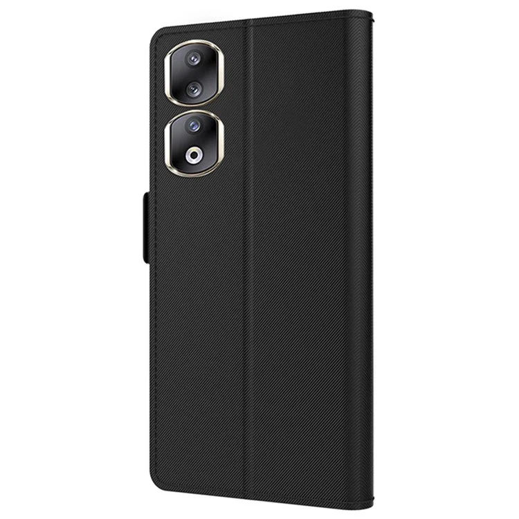 For Honor 90 Pro Viewing Stand Leather Cover Phone Case with Card Slot and Mirror - Negro