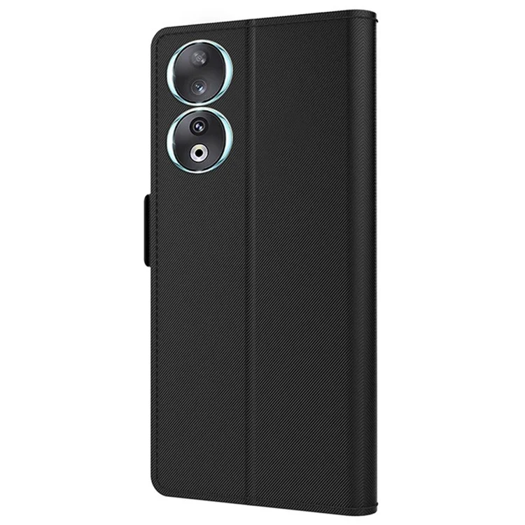 Stand Shell pour Honor 90 Étui de protection en cuir résistant aux chutes avec fente pour carte et miroir - Noir