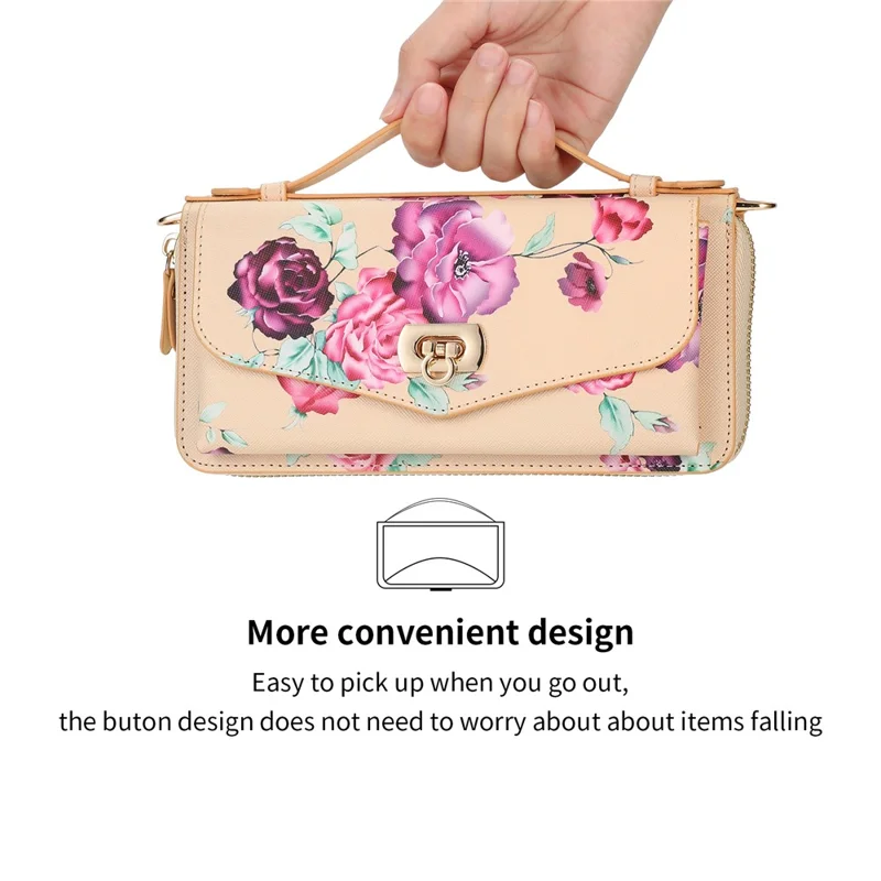 POLA Style 001 For iPhone 15 Detachable 2-in-1 Phone Case with Flower Pattern RFID Blocking PU Leather Wallet - Yellow