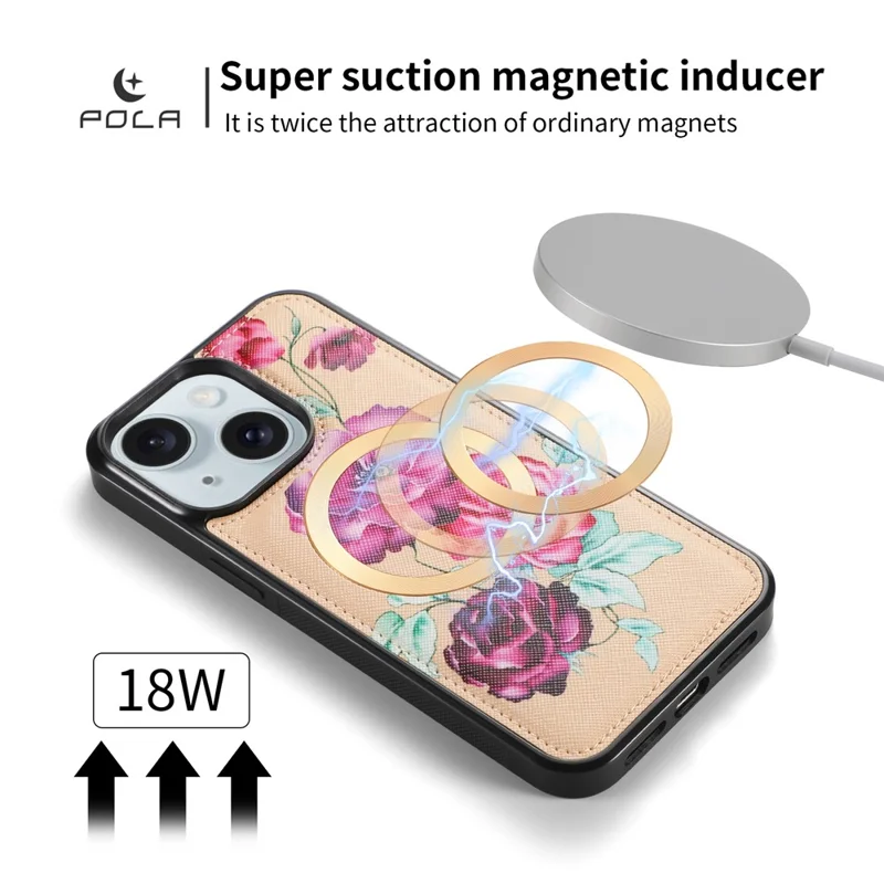 POLA Style 001 For iPhone 15 Detachable 2-in-1 Phone Case with Flower Pattern RFID Blocking PU Leather Wallet - Yellow