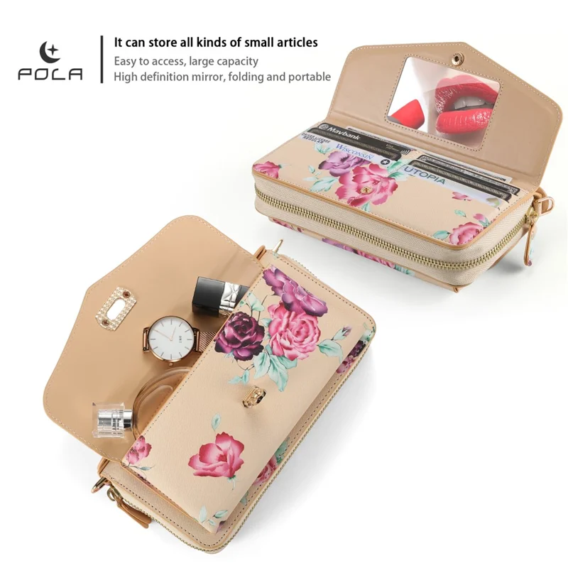 POLA Style 001 For iPhone 15 Detachable 2-in-1 Phone Case with Flower Pattern RFID Blocking PU Leather Wallet - Yellow