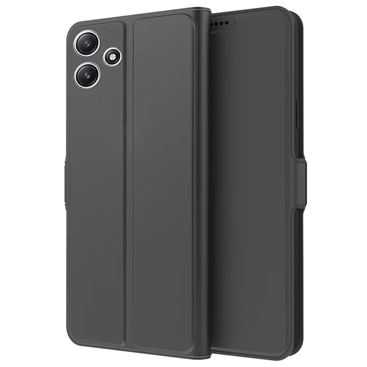 Para Xiaomi Redmi 12 5G (Global) / Poco M6 Pro 5G Capa de telefone Slim-Fit PU Leather Stand, Capa de telefone à prova de poeira com slot para cartão - Preto