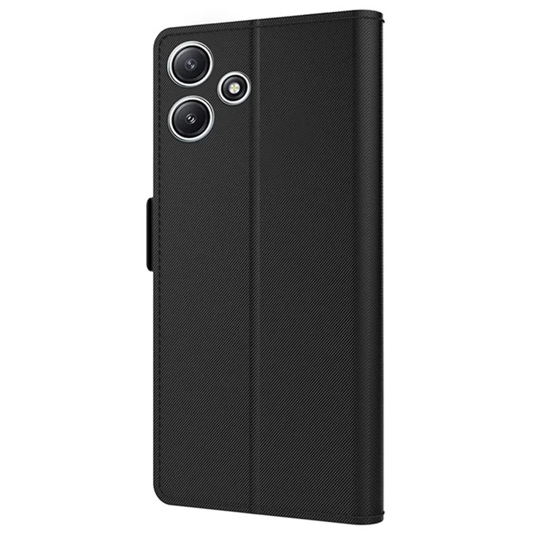 Pour Xiaomi Redmi 12 5G (Global) / Poco M6 Pro 5G Étui en cuir PU avec support mains libres Étui de téléphone avec fente pour carte et miroir - Noir
