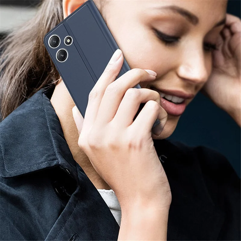 Для Xiaomi Redmi 12 5G (Global) / Poco M6 Pro 5G Чехол для телефона со слотом для карты Ударопрочный чехол из кожи PU со стойкой - синий