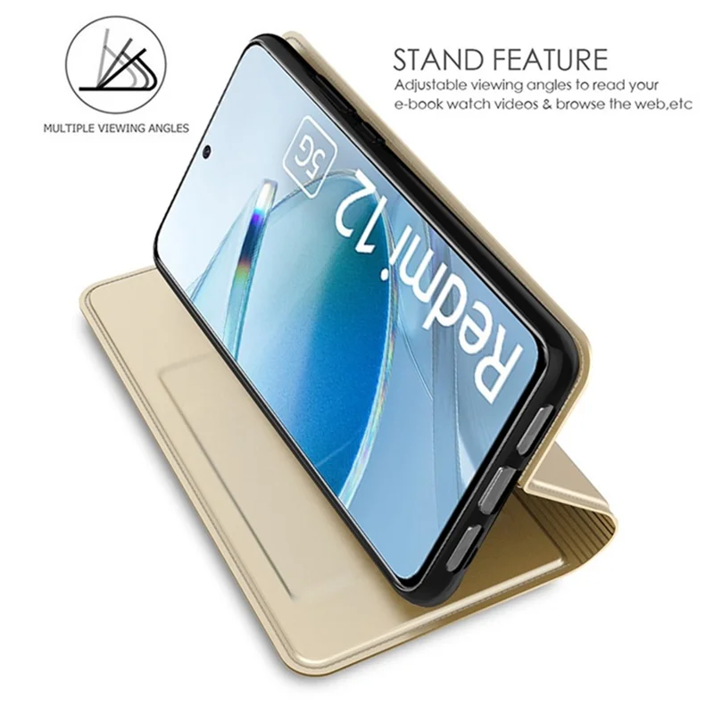 Für Xiaomi Redmi 12 5G (Global) / Poco M6 Pro 5G Kartensteckplatz Handyhülle Stoßfest PU-Leder Ständer Handyhülle - Gold