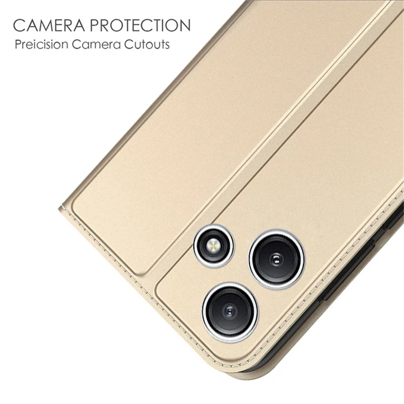 Für Xiaomi Redmi 12 5G (Global) / Poco M6 Pro 5G Kartensteckplatz Handyhülle Stoßfest PU-Leder Ständer Handyhülle - Gold