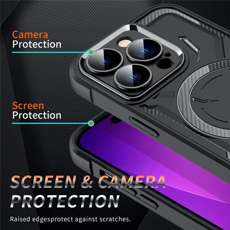 For iPhone 15 Pro Max Magnetic Phone Case TPU + PC Shock Absorbing Cover with Camera Lens Film - Black