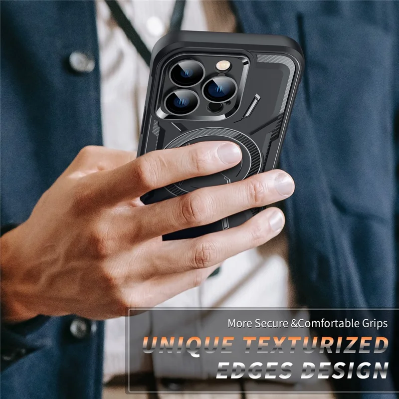 For iPhone 15 Pro Max Magnetic Phone Case TPU + PC Shock Absorbing Cover with Camera Lens Film - Black