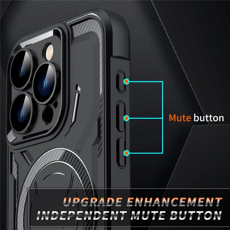 For iPhone 15 Pro Max Magnetic Phone Case TPU + PC Shock Absorbing Cover with Camera Lens Film - Black
