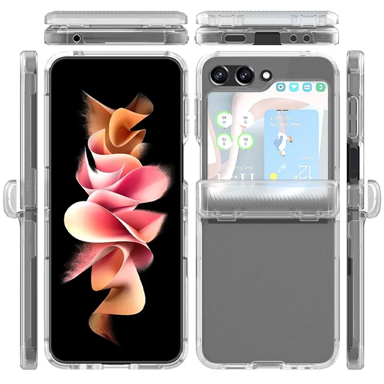 Für Samsung Galaxy Z Flip5 5G PC+TPU Matt Phone Hülle Scharnierschutzabdeckung Mit PET Small Screen Film - Transparent