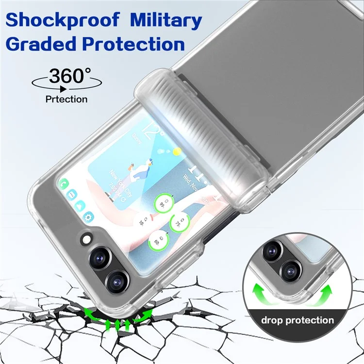 Für Samsung Galaxy Z Flip5 5G PC+TPU Matt Phone Hülle Scharnierschutzabdeckung Mit PET Small Screen Film - Transparent