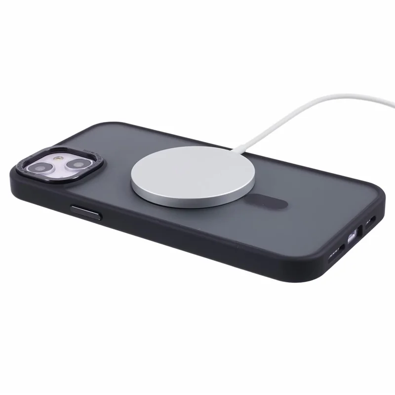 Translucent Matte Back Cover for iPhone 15 Plus TPU+PC Magnetic Phone Case Compatible with MagSafe - Black