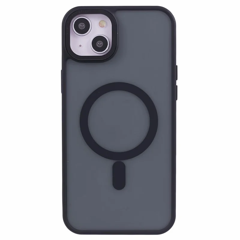 Magnetic Translucent Matte Cover for iPhone 15 Anti-Scratch TPU+PC Phone Case Compatible with MagSafe - Black