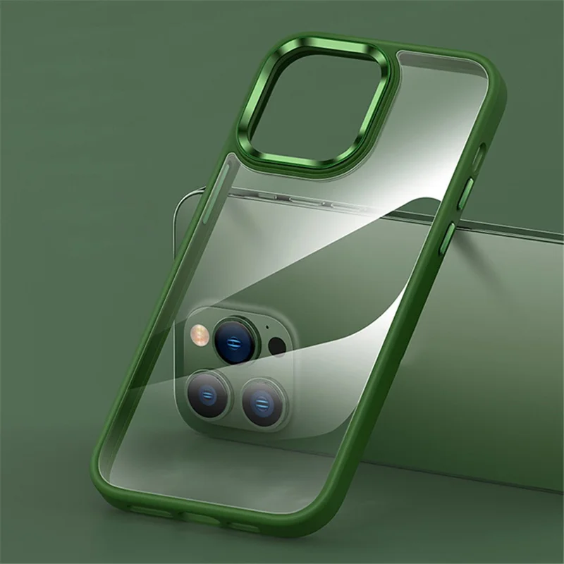 Crystal Clear PC+TPU Case for iPhone 15 Shockproof Slim Phone Cover with Metal Lens Frame - Dark Purple