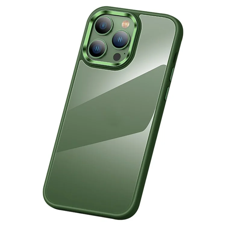 Anti-Scratch Phone Case for iPhone 15 Pro Max Slim Clear PC+TPU Phone Shell with Metal Lens Frame - Green