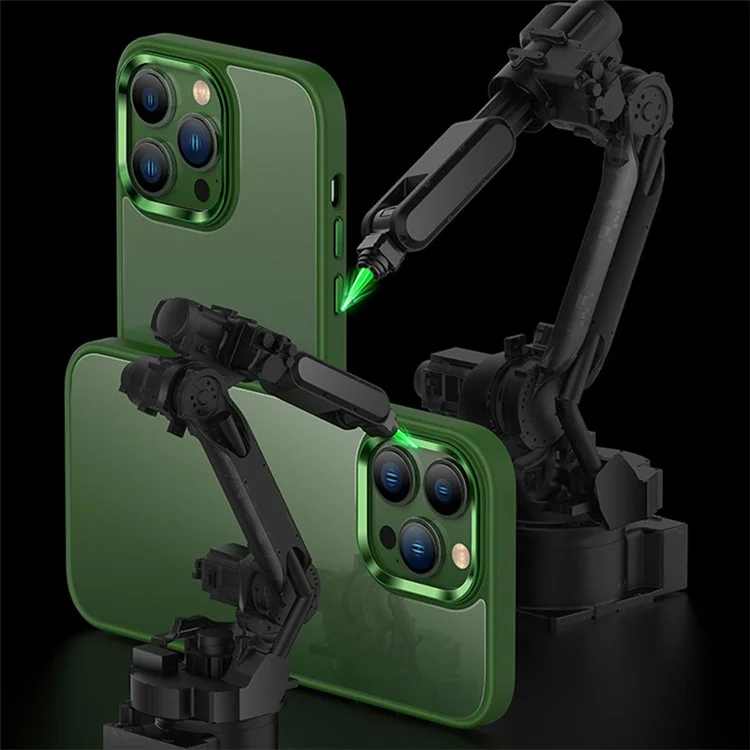 Anti-Scratch Phone Case for iPhone 15 Pro Max Slim Clear PC+TPU Phone Shell with Metal Lens Frame - Green