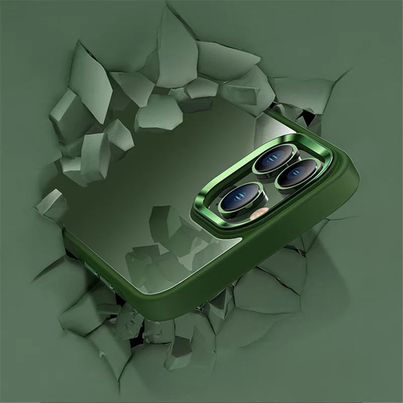 Anti-Scratch Phone Case for iPhone 15 Pro Max Slim Clear PC+TPU Phone Shell with Metal Lens Frame - Black