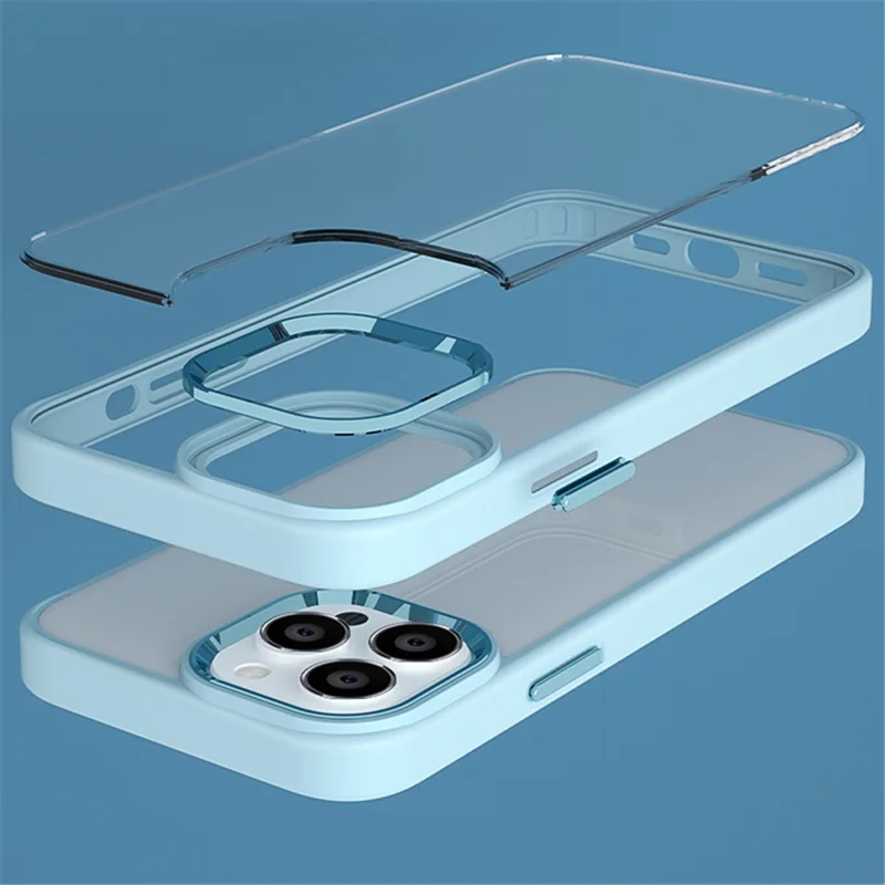 For iPhone 15 Plus Skin-touch Candy Color TPU+PC Phone Case High Transparency Back Cover - Baby Blue