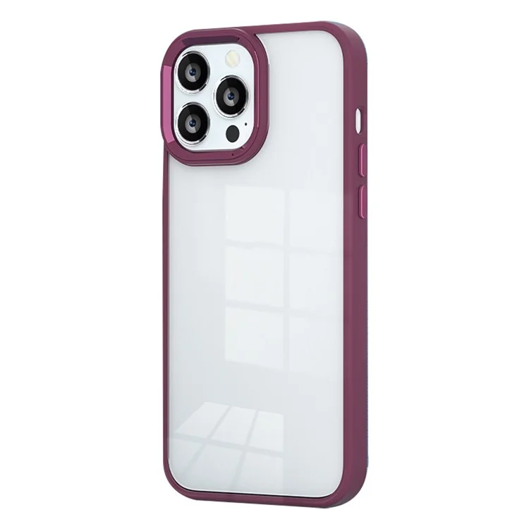 Capa Traseira para iPhone 15 Pro Max, Cor de Doce Alta Transparência TPU+PC Caixa de Toque do Telefone - Plum Red