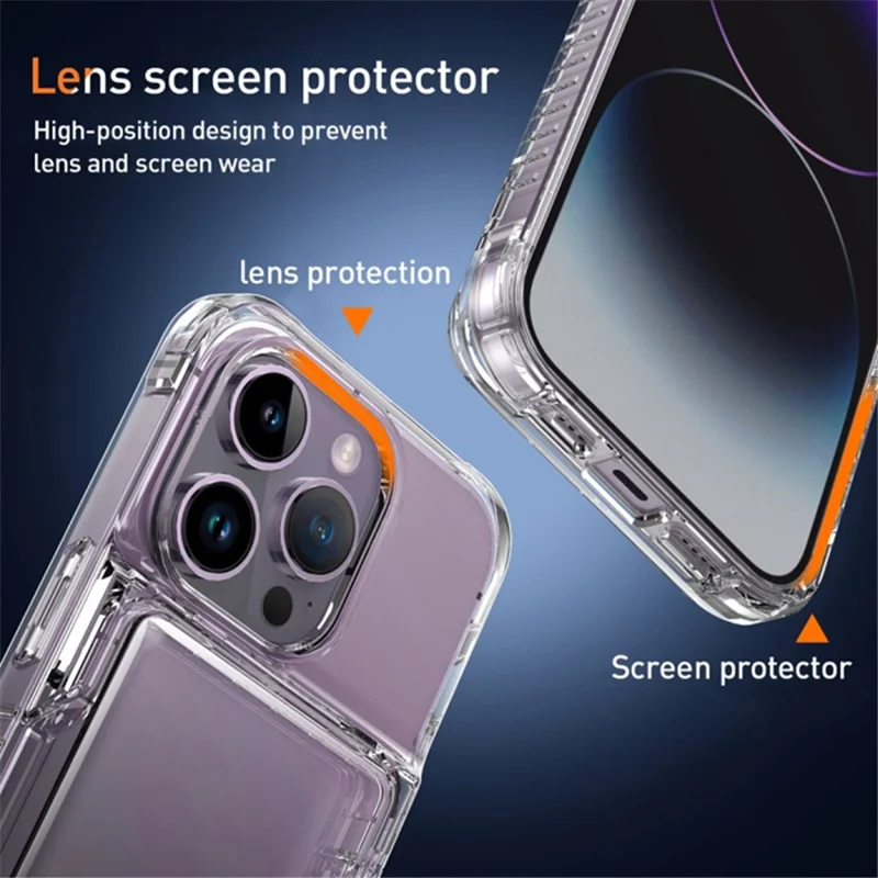 Pour iPhone 15 Pro Kickstand Card Holder Clear PC + Étui de téléphone TPU Résistant à la poussière - Noir transparent