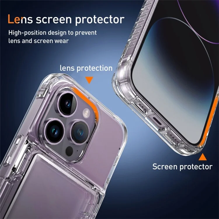 For iPhone 15 Plus Transparent Phone Cover Dustproof PC + TPU Phone Case with Kickstand Card Holder - Transparent